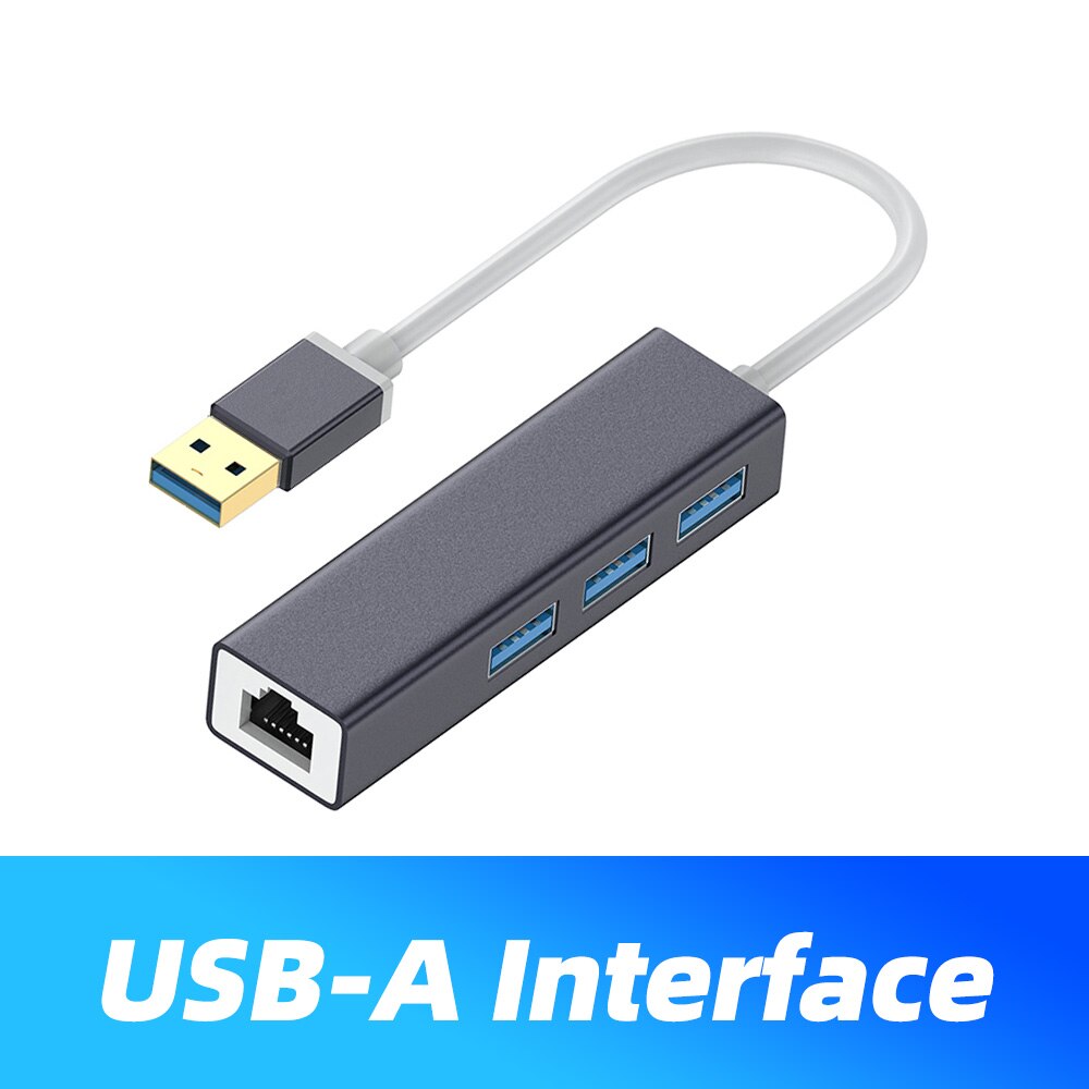 USB Ethernet with 3 Port USB HUB 2.0 RJ45 Lan Network Card USB to Ethernet Adapter for Mac iOS Android PC USB 2.0 HUB Splitter: USB Gray
