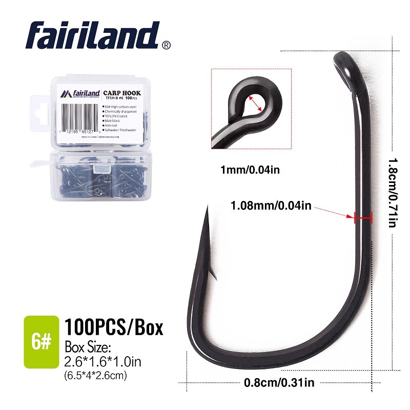 100Pcs/lot barbed fishing hooks TFSH-B fishhooks 2# 4# 6# 8# 10# Black TEFLON Coated high carbon steel Carp Fishing Hook 50 PCS