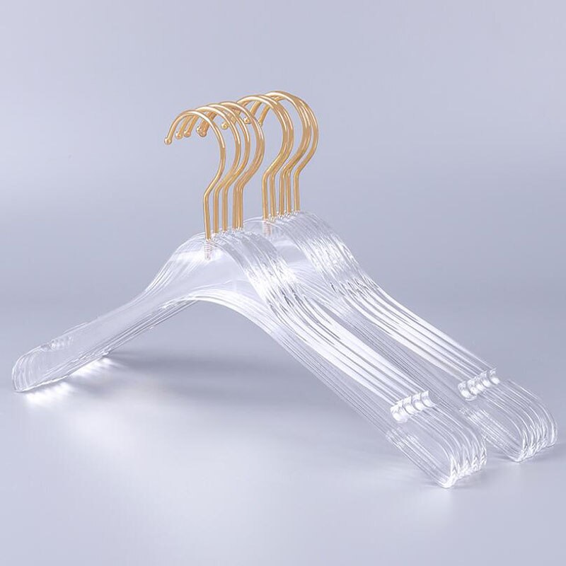 10 stks Top Grade Clear Acryl Crystal Kleding Pakken Hanger met Gouden Haak, transparant Acryl Broek Hangers met Goud Clips