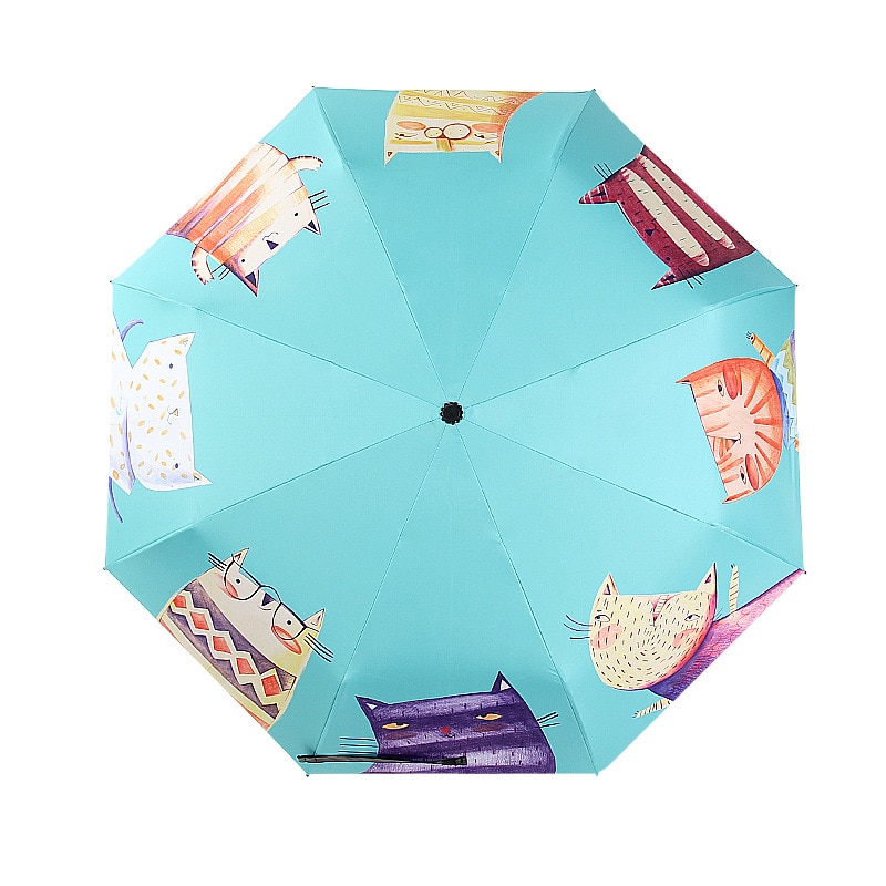 Leuke kat paraplu UV paraplu handgeschilderde winddicht Drie Opvouwbare paraplu pocket umbrellasfemale kind parasols femaleSF03