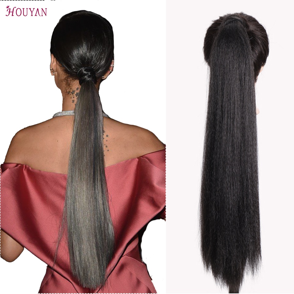 HOUYAN Drawstring Ponytail Hair Synthetic Long Afro Kinky Straight Ponytail Extension for Women Black Clip in Ponytail Hair