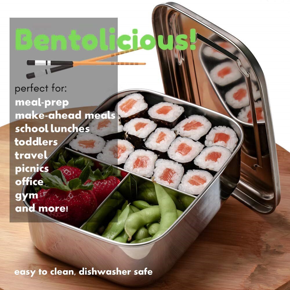 Stainless Steel Bento Lunch Box Containers with 3 Compartments , Metal Lunch Box for Kids or Adults BPA Free