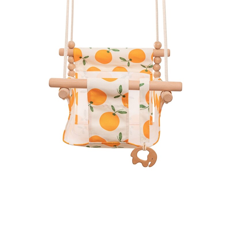 Baby Swing Set Cartoon Canvas Chair Hanging Wood Outdoor Baby Toy Outdoor Small Basket ricreazione sicura per bambini: Orange 1