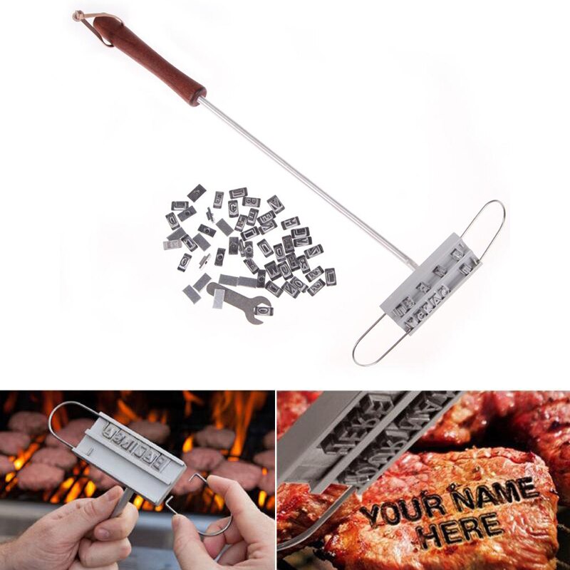 Churrasco marca de ferro marca nome marca carimbo ferramenta carne bife burger letras alfabeto arbitrariamente arranjado ferramenta para churrasco