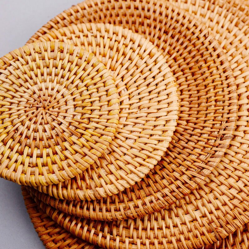 Mimbre de paja Natural para mesa aislamiento térmico taza de café o té antideslizante duradera, plato de cazuela, manteles individuales de mesa, posavasos para taza