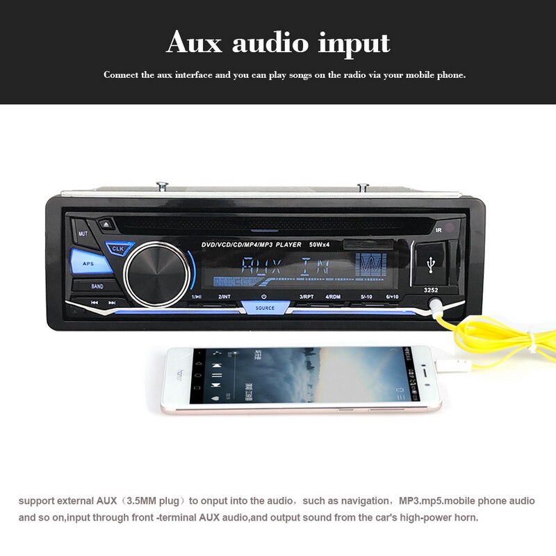 With Remote Control Audio Music Car Radio Stereo BT Bluetooth CD DVD MP3 player 1 DIN FM AUX IN USB SD card Removable panel