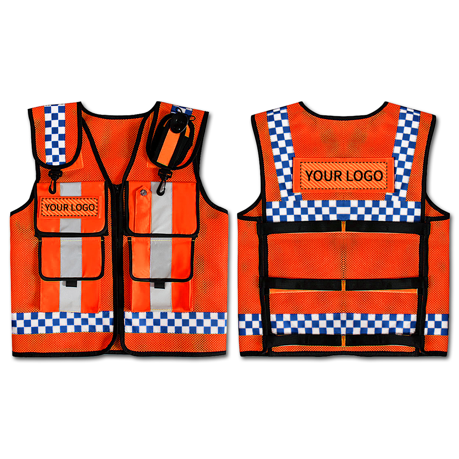 Police Reflective Vest High Visibility Reflective Bonded Multiple Pockets Vest Mens Mesh Adjustable Safety Vest: Orange