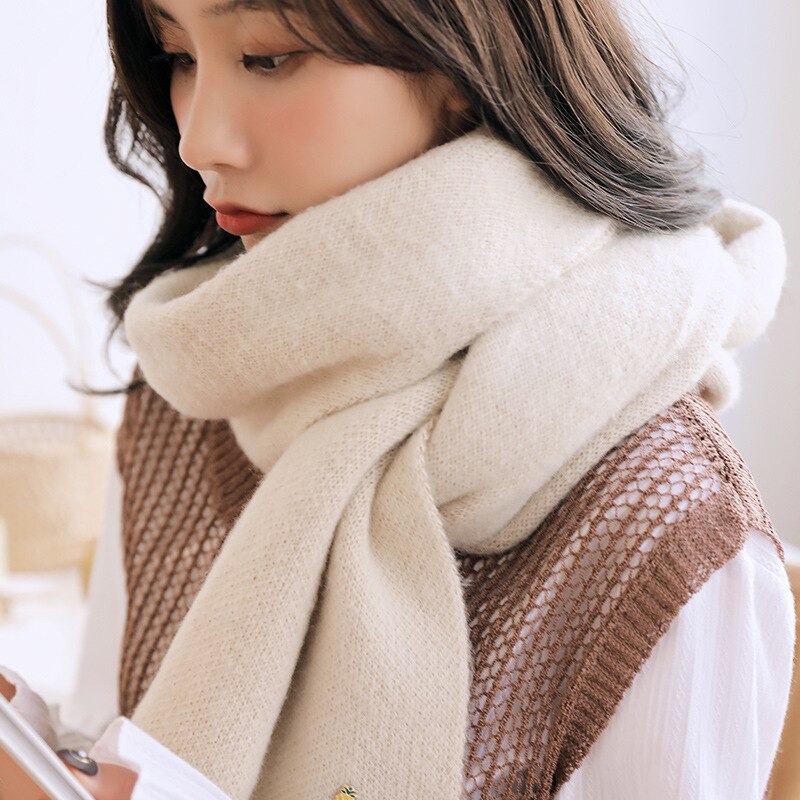 Hirigin écharpe longue tricotée en cachemire | Style coréen Ins, écharpe épaisse et chaude pour femmes, écharpe: Beige