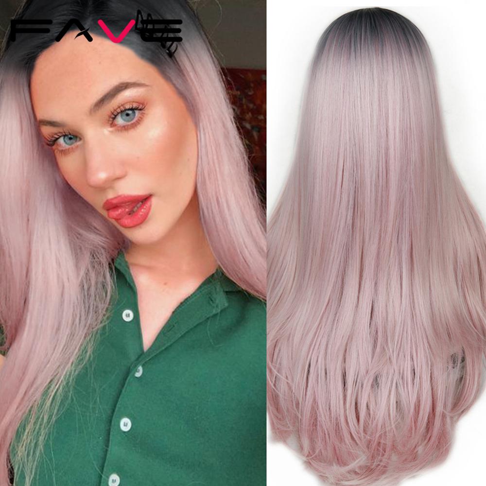 FAVE Long Straight Pure Light Brown Blonde Long Synthetic Wigs for White /Black Women 22 Inch Middle Part Can be Cosplay Wigs: black pink