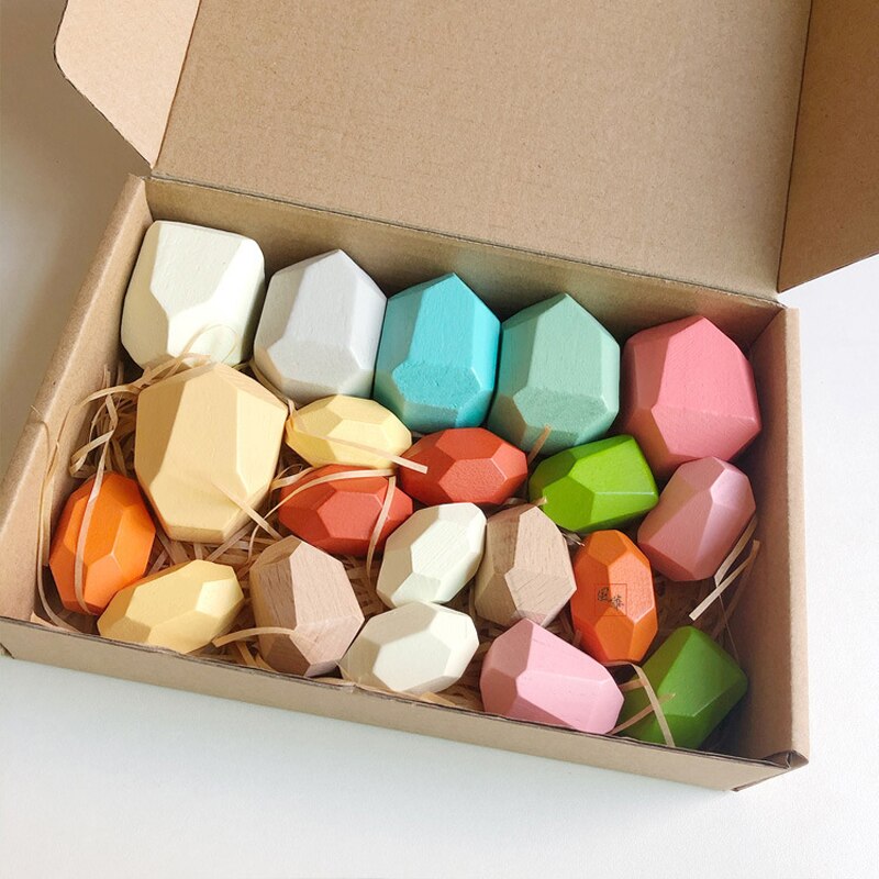 Giocattolo per bambini blocchi di legno creativo stile nordico Montessori giocattoli educativi colorati gioco impilabile bilanciamento pietra arcobaleno per bambini: K 20PCS