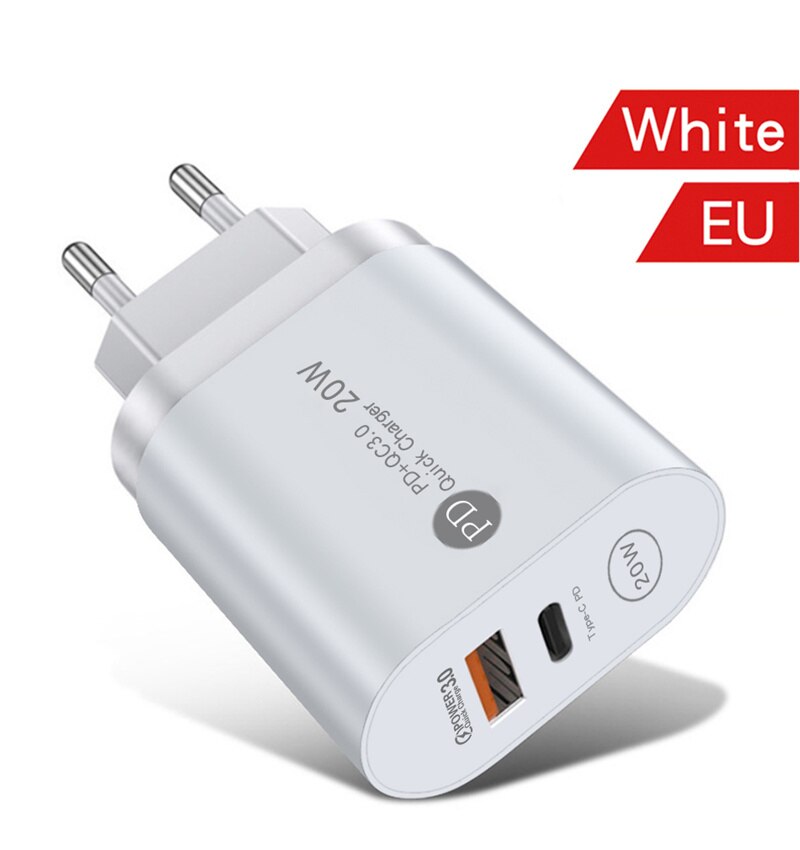 USLION – chargeur USB PD 20W QC3.0, Support USB type-c, charge rapide, pour téléphone iPhone 12 Pro Max 11 AirPods iPad Huawei: EU White