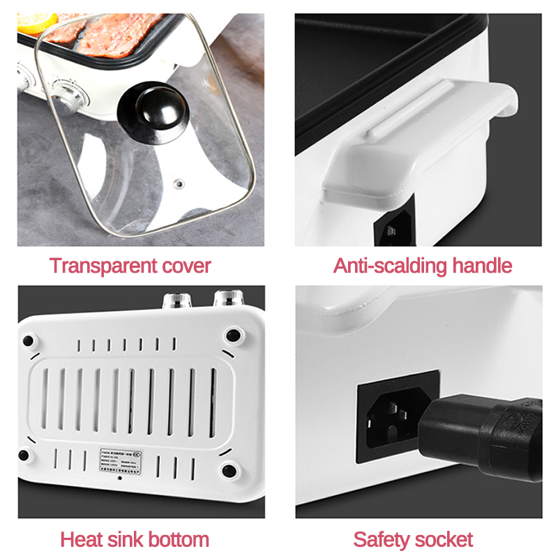 220V 1200W 2 in 1 Mini Electric Cooking Pot Machine Multifunction Hotpot Noodles Eggs Soup Barbecue Non-Stick BBQ Heating Pan