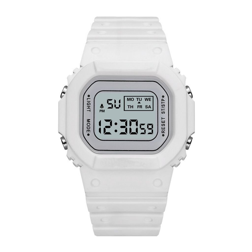 LED Digital Watch Crystal Square Women Watches PCV / F91W Steel Strap Sports Watches Electronic Wrist Band Clock Students: White -C