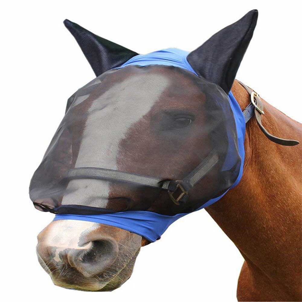Hästfluga mask öronskydd full ansikte rustning mesh husdjurstillbehör anti uv hästskydd sköld sommar andas anti-mygga