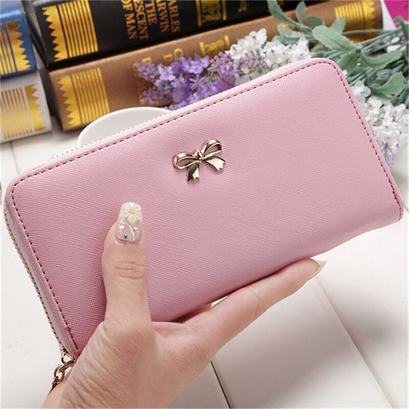 Senhoras bonito bowknot feminino longo carteira portátil bolsa de embreagem 2020 novo telefone bolsa titular do cartão carteira