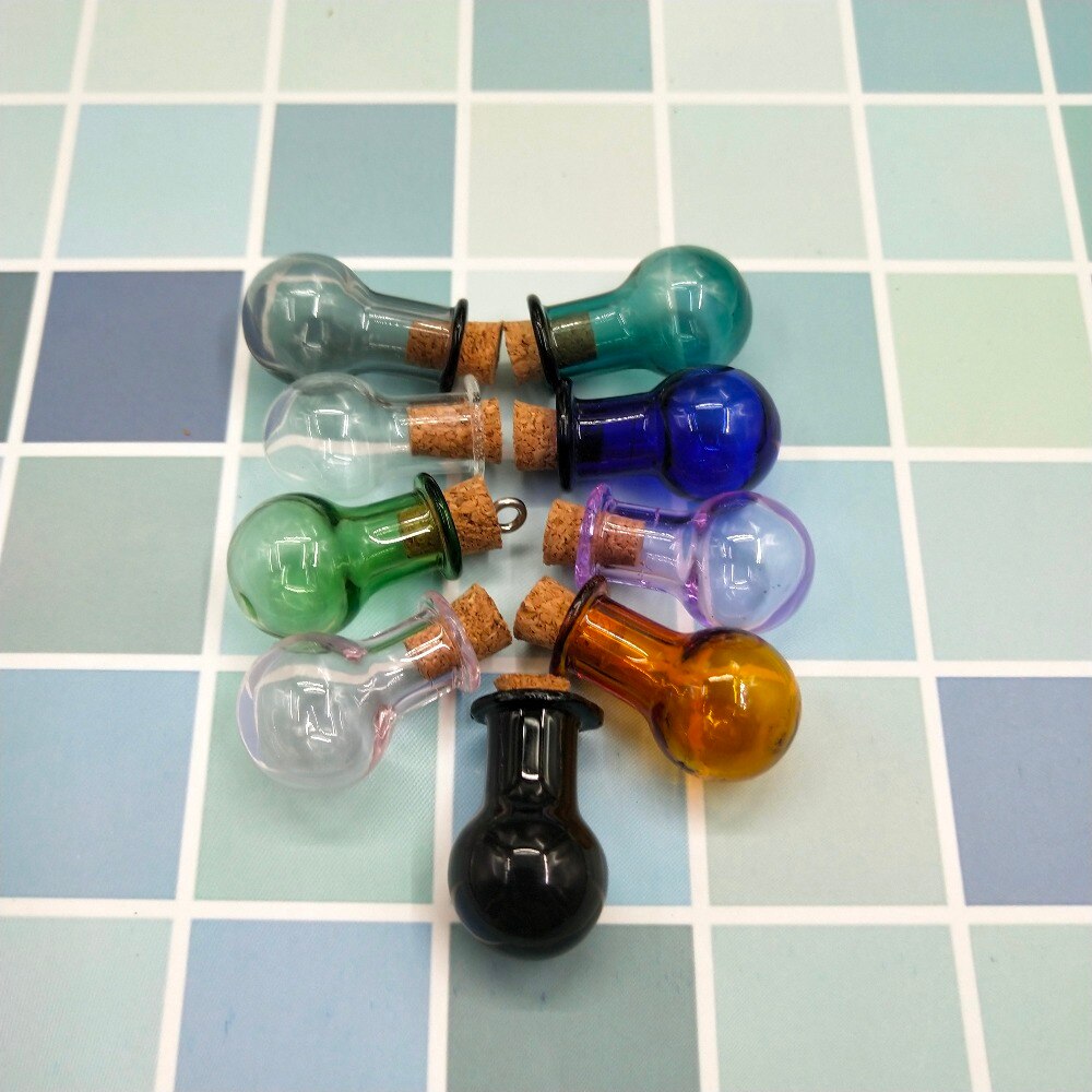 10 stks/partij Mini Glazen 9 Kleuren Fles Flessen Model Leuke Lamp Vorm Flessen Met Kurk Kleine Tiny Glazen Potten flesjes Hanger