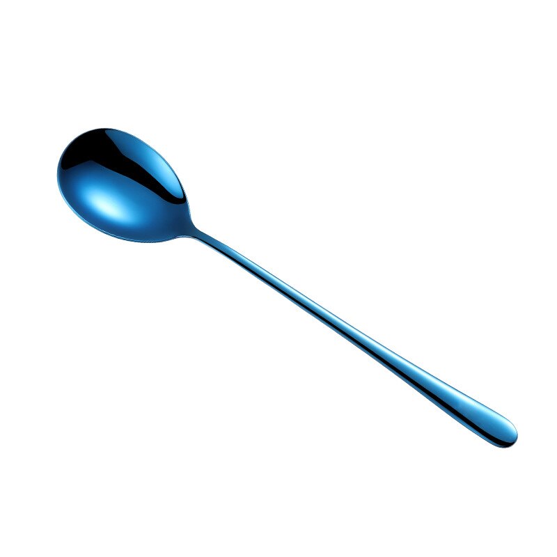 304 Stainless Steel Long Handle Household Cute Korean Spoon Adult Dinner Spoon Gold Plated: Blue