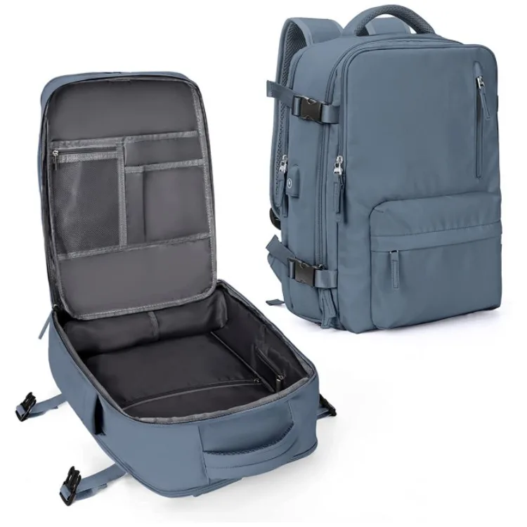 Mochila de viaje para llevar artículos personales, bolsa para vuelos aprobada, maleta de equipaje de mano de 35L, bolsa de fin de semana impermeable para hombres y mujeres: Azul