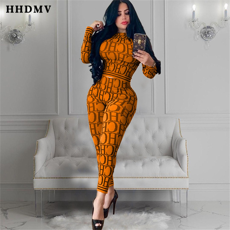 HHDMV KSN5058 neue high street stil sets langarm rundhals kurze top elastische lange hosen buchstaben 2 stück sets