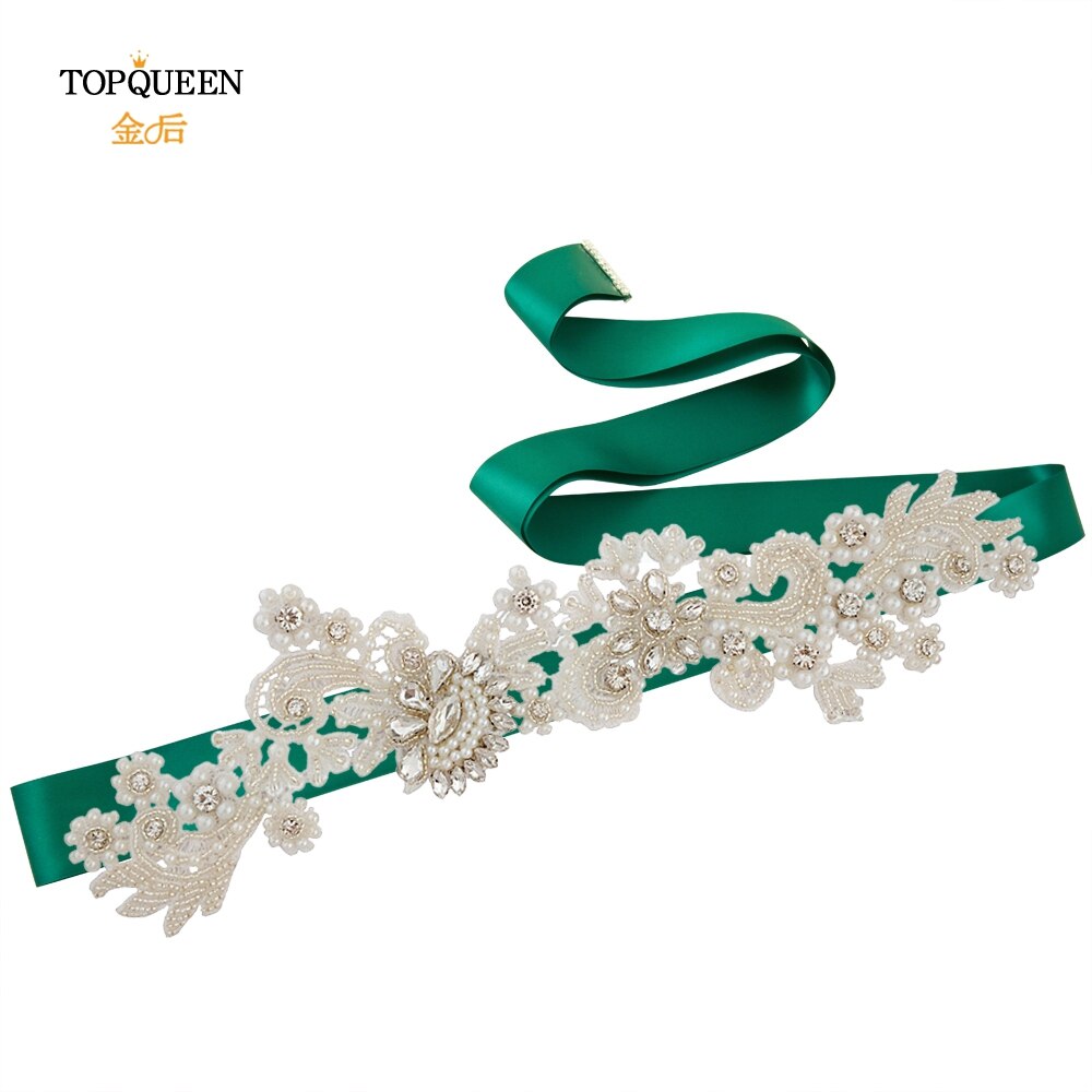 TOPQUEEN S157 Hochzeit Schärpe Braut Gürtel funkelnd Schärpe für Kleid Plus Größe Birne Band Schärpe Schwarz Band Strass Gürtel Schärpe gürtel: dunkel Grün