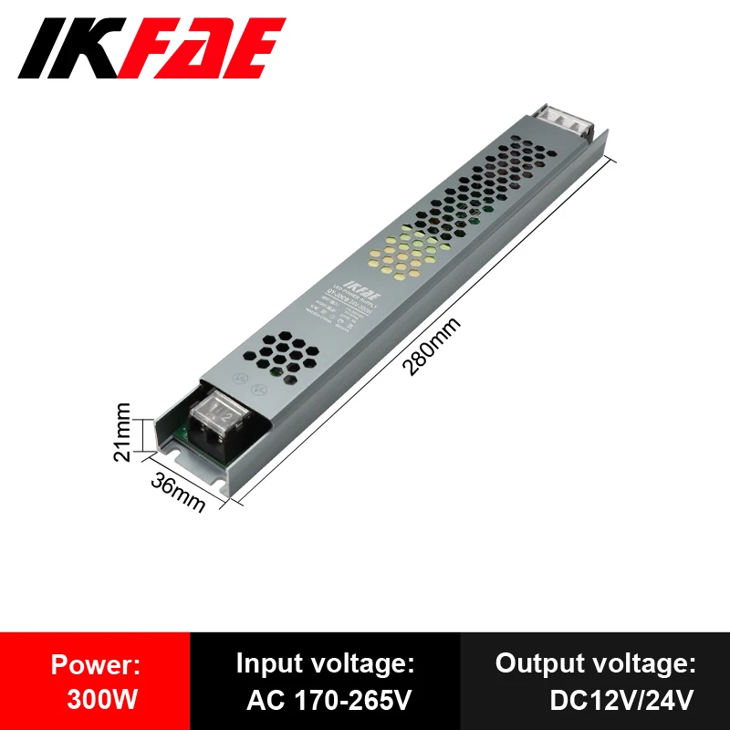 Alimentation LED 12V 24V, 60W 100W 200W 300W 400W 500W, transformateur AC/DC Ultra fin, convertisseur de pilote LED pour éclairage de bande LED: GRIS / 24V