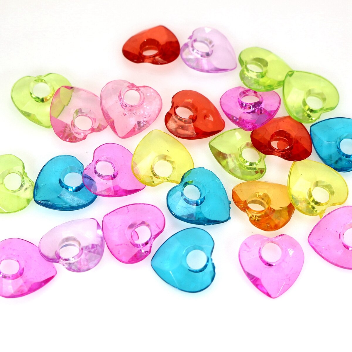 100 Mixed Color Transparent Acrylic Various Shape Pendants Heart Bear Cross DIY: Love Heart 16mm