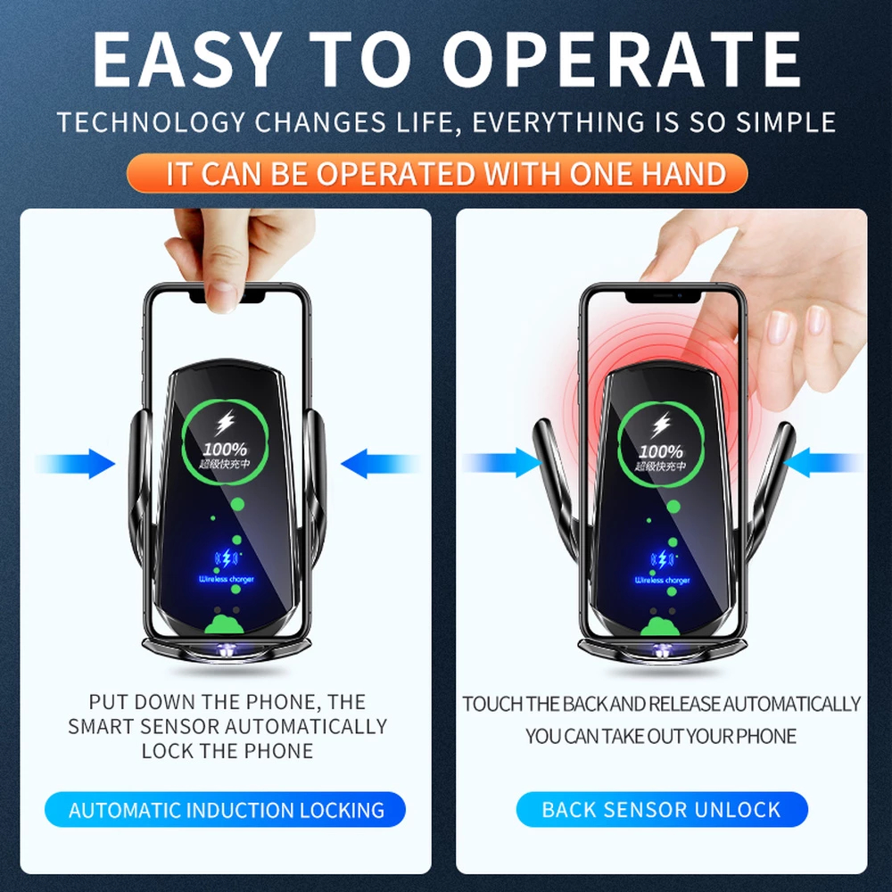 15W Automatic Car Qi Wireless Charger for iPhone 13 12 11 XS XR X 8 Samsung S21 S20 Magnetic Infrared Sensor Phone Holder Mount