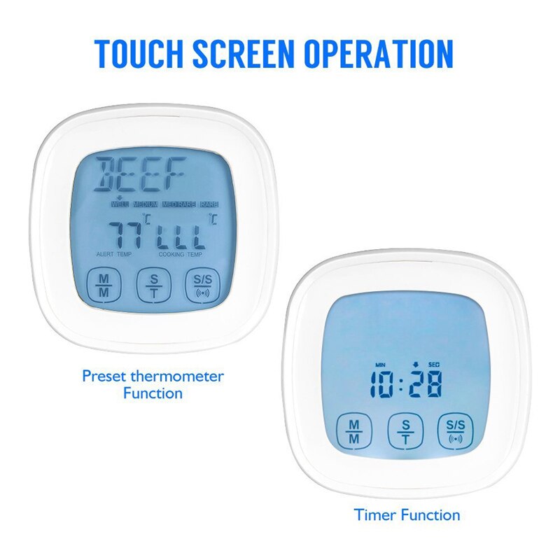 Moseko 2 Probes Digitale Vlees Thermometer,Touchscreen 2 In 1 Keuken Timer, instant Reading Oven Voedsel Keuken Koken Thermometer