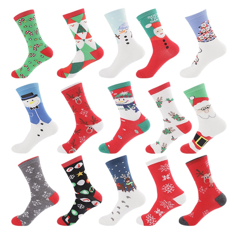 Colorido algodão feminino engraçado meias de natal floco de neve hip-hop feliz ano novo outono inverno papai noel neve elk presente meias