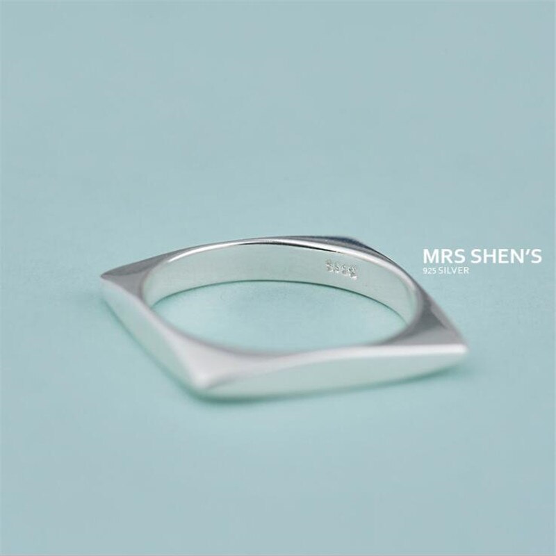 Simple Popular Inner And Outer Oval Long Geometric 925 Sterling Silver Jewelry Square Women Opening Rings SR597