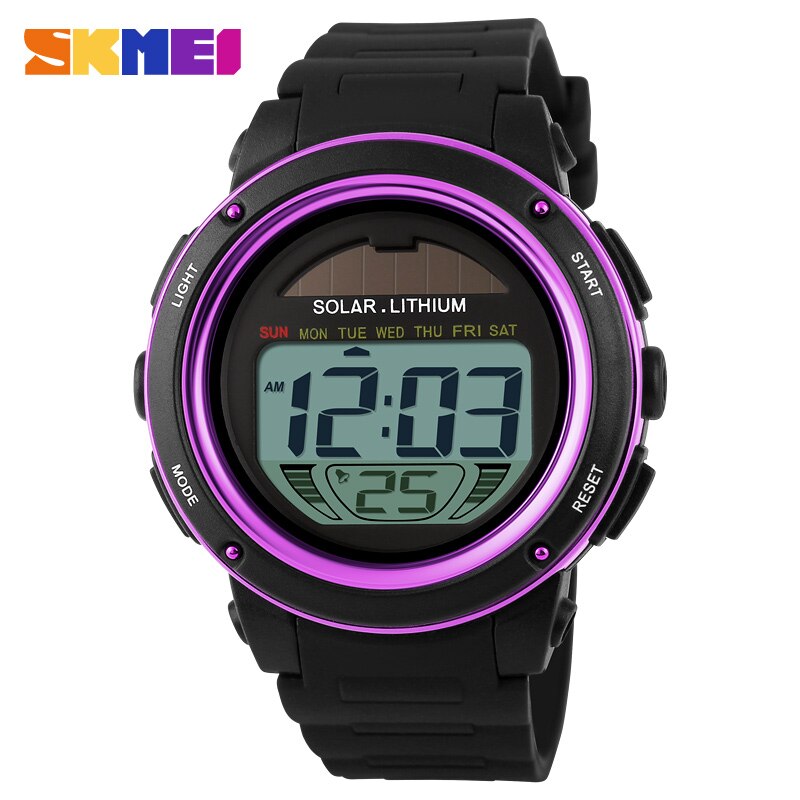 SKMEI Horloge zonne-energie Mannen Elektronische Sport Horloges Multifunctionele Outdoor Waterbestendig Digitale Horloges: purple