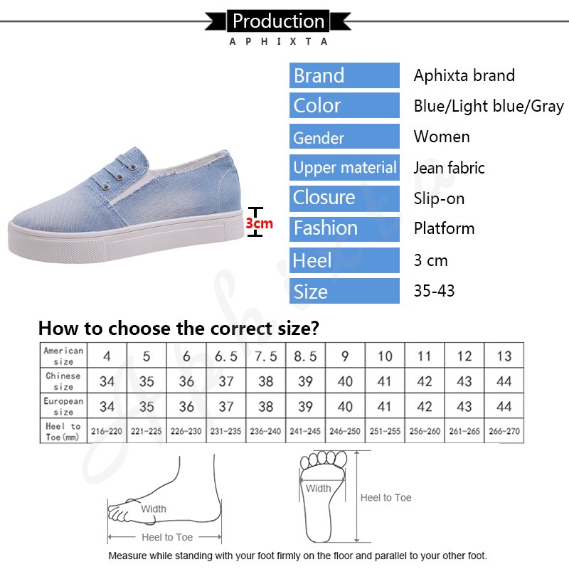 Aphixta plus stor storlek 43 denim tyg plattor skor kvinnor sneakers platt klack skor kvinna jean tyg platåklackar sko
