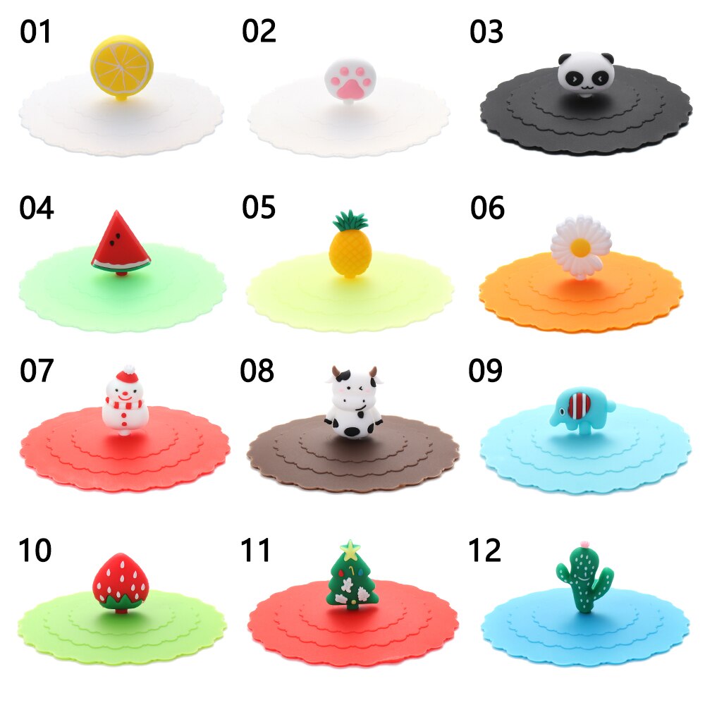10cm Cartoon Cute Silicone Cup Cover Heat-resistant Leak Proof Sealed Lids Cap Dustproof Cup Cover Tea Coffee Lid Home Supplie