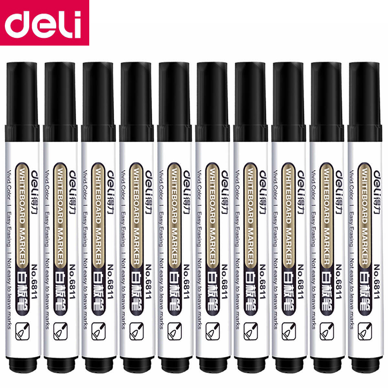 10PCS/BOX Deli 6811 Whiteboard marker Whiteboard pen smooth writing easy erase Black Blue Red 3 colors
