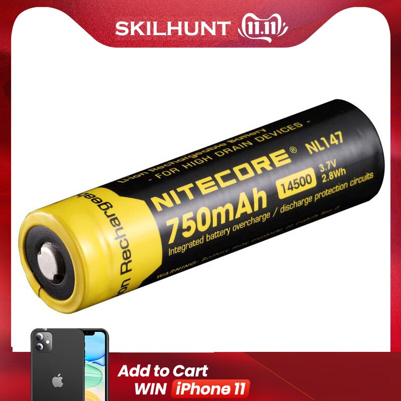 NITECORE NL147/NL1485 High-Performance 850mAh Li-ion Rechargerable 14500 Battery For Hight Drain Devices