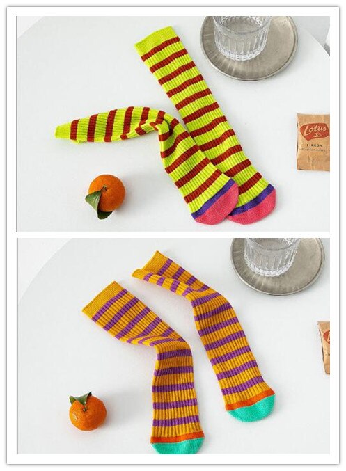 Chaussettes sans talon pour enfants de 1 à 8 ans, lot de 2 paires, pour étudiants, droites, rayées, couleur assortie, printemps: 3