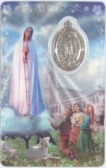 Estampa con medalla Nuestra Señora de Fatima, con medalla insertada de especial devocion a la virgen peregrina