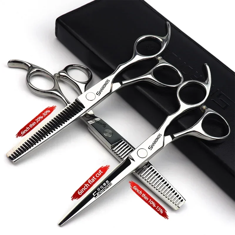 Cortapelos profesionales y auténticos, juego de corte de dientes planos, peluquería exclusiva con tijeras y cortapelos: Castaño