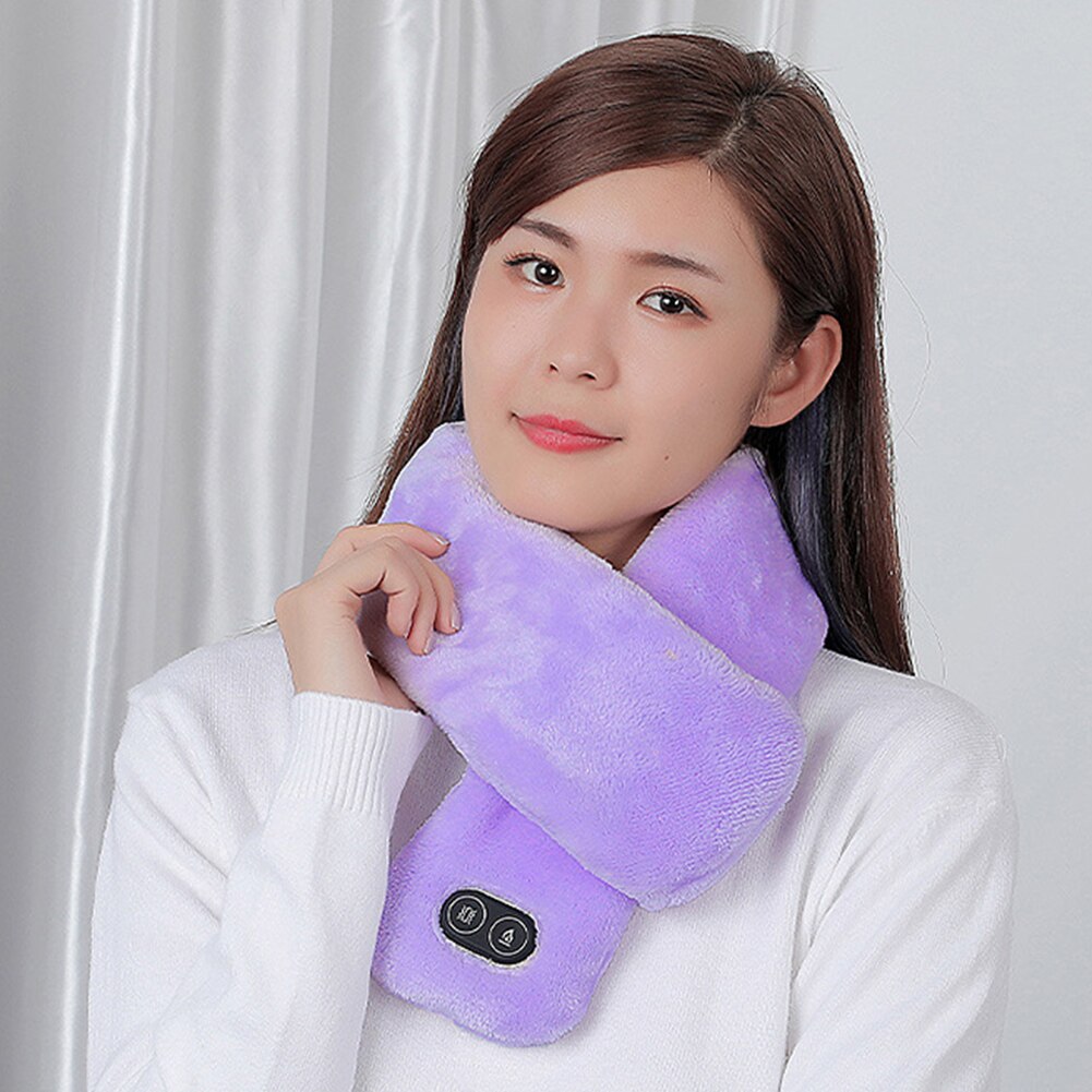 Women Men Cervical Shoulder Shawl Washable Massage Pain Relief Winter Warm Soft USB Heated Scarf Neck Wrap Temperature Control: Purple 