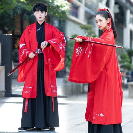rouge Hanfu robe pour adultes femmes hommes ancien chevalier Errant Han dynastie Costumes Folk danse Cosplay héros scène Costumes