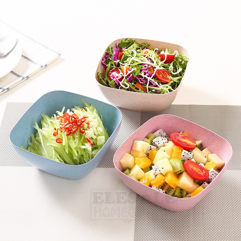 1Pcs Milieuvriendelijke Grote Vierkante Tarwe Stro Kom Vruchten Salade Noten Kommen Keuken Servies Soja Snack Container