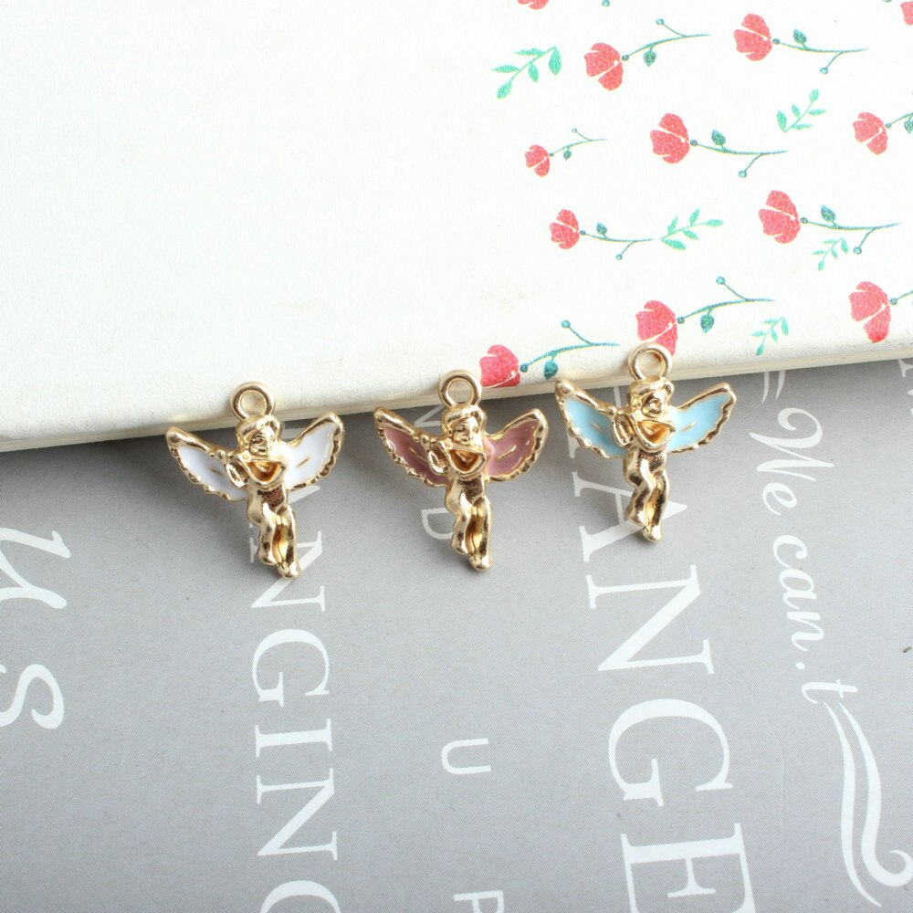 10Pcs/Lot Christmas Angel Charms For Jewelry Making Enamel Gold Color Tone DIY Handmade Jewelry Accessories