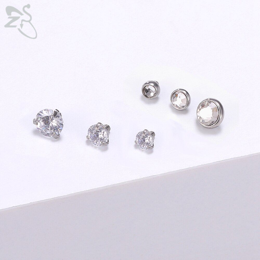 ZS 14/15pcs Micro Dermal Piercing Set Titanium CZ Crystal Dermal Anchor Surface Piercings Top Skin Diver Bases Sexy Body Jewelry