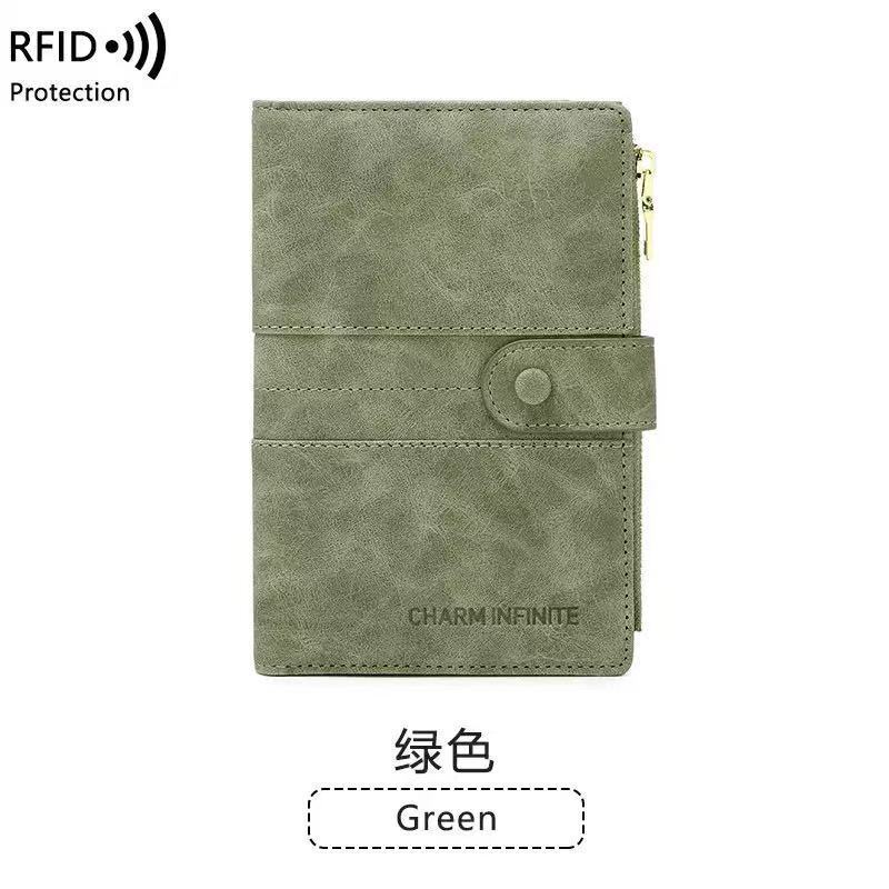 REID Leather Wallet Anti Theft Women's Wallet Multi Slot Short Zipper Wallet: green