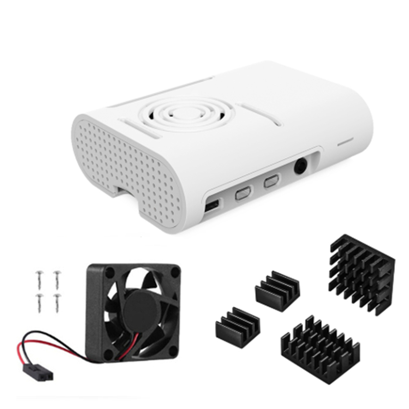Aokin Raspberry Pi 4 Model B Case met Cooling Fan Heatsink Aluminium Koellichaam Voor Raspberry pi 4 4B Cover: white 3 in 1