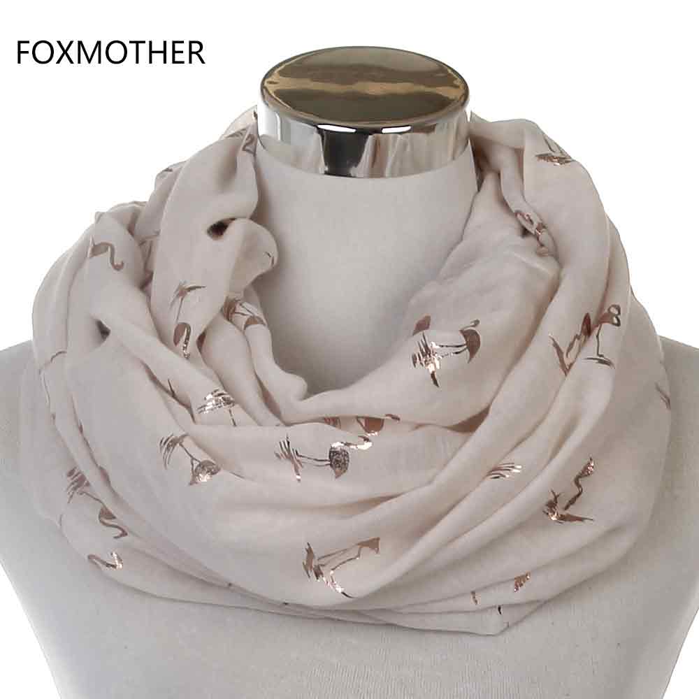 Foxmother Mode Glanzende Roze Mint Bronzing Folie Goud Flamingo Swan Ring Sjaal Snood Foulard Sjaal Vrouwen: Beige Loop