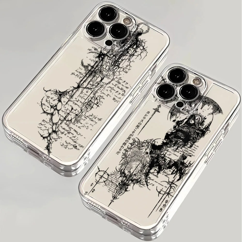 Gotische Doorn Manuscript Transparante Telefoonhoes voor iPhone 17 Air 16 15 14 Plus 13 12 Mini 11 Pro Max Stootbestendige Siliconenhoes Funda