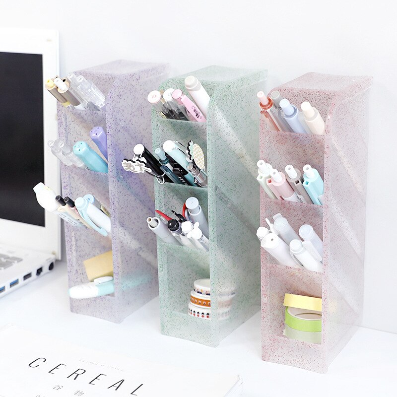 Transparante Pen Houder Desktop Organizer Schuin Geplaatst Plastic Make-Up Borstel Lippenstift Opslag Houder Briefpapier Decor
