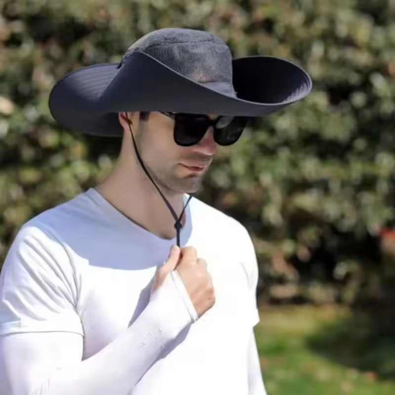 Gorra grande de poliéster de 15cm para el sol, protección UV, gorra de malla transpirable, sombrero de pescador plegable, pesca al aire libre, senderismo, gorras de playa