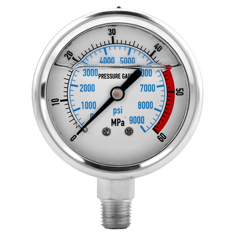 Medidor de presión hidráulica de acero inoxidable de doble escala medidor de presión de agua 60MPA/9000PSI Base entrada NPT1/4 medidas herramientas